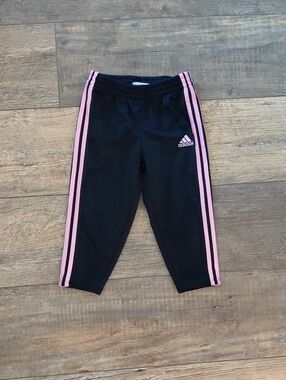 Adidas Black Joggers with Pink Stripes